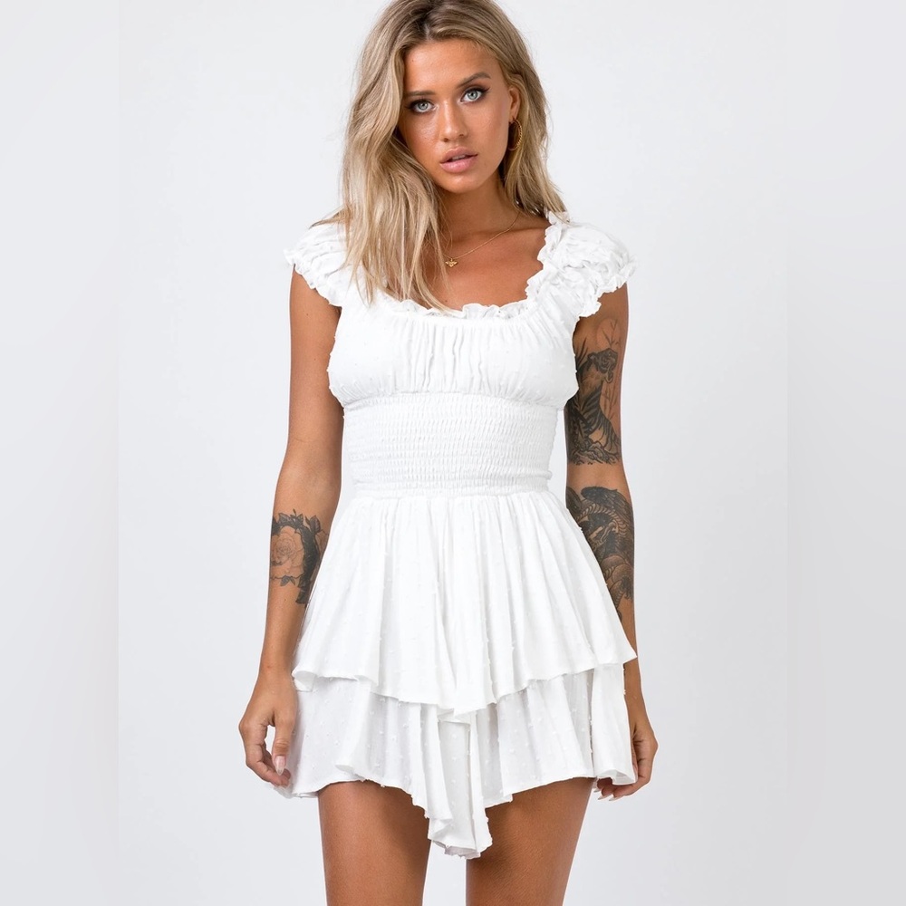 Princess Polly White Smocked Tiered Mini Dress